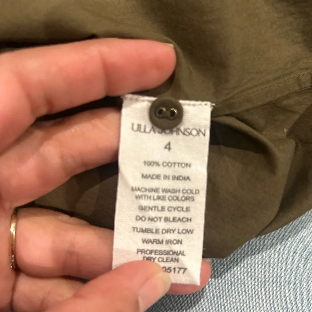 Ulla Johnson Delaney Blouse Olive Green Cotton Puff Sleeve Top Size 4 Boho Chic - Picture 6 of 12